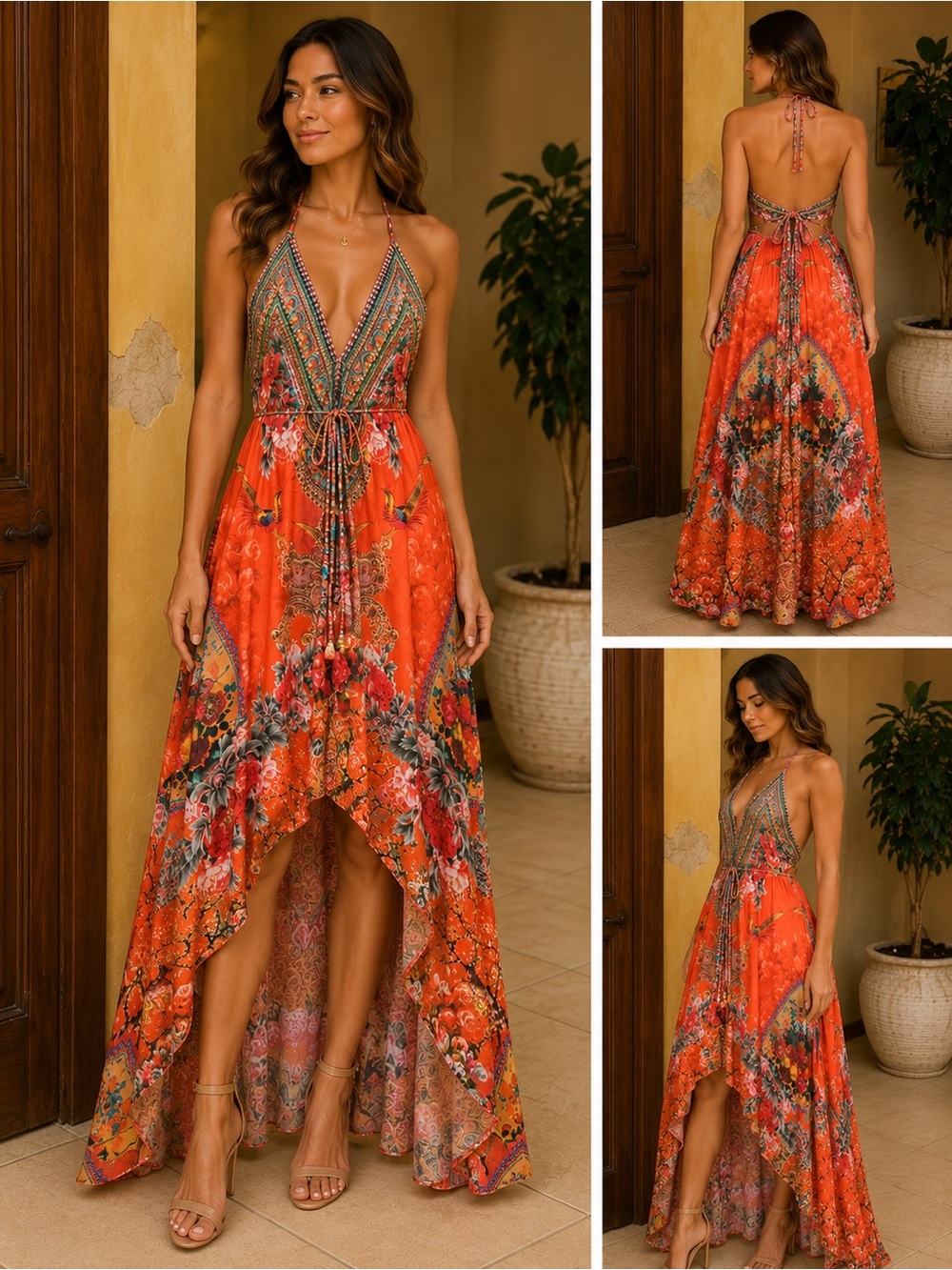 NWOT Wet Haute Couture Embellished Halter High-Low Maxi Dress